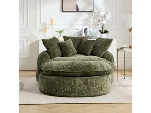 Fauteuil lounge géant 190,5 x 138 x 63 cm vert olive, mousse et tissu polyester, dossier réglable et coussin