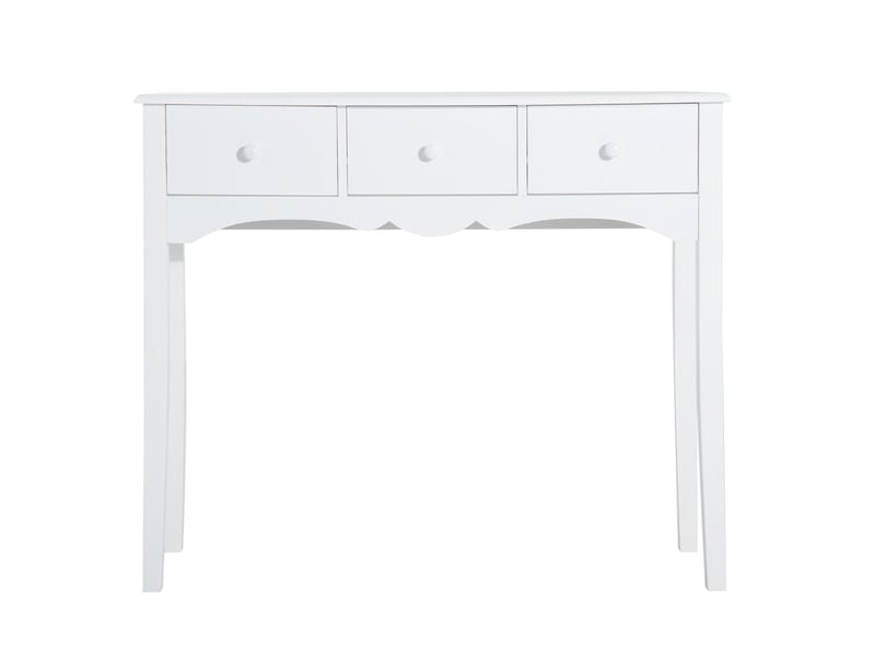  Console en bois blanc avec 3 tiroirs, idéale pour le salon ou l'entrée. Charge maximale : 45 kg. Dimensions : 100 x 32 x 85 cm. Couleur : blanc.  - Conforama B