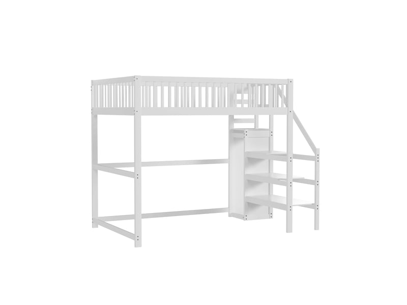 Lit mezzanine 140x200 avec escalier et armoire intégrée, lit enfant blanc en bois massif, gain de place pour chambre. - Conforama D