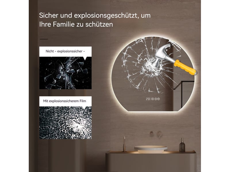  Miroir de salle de bain led mural 80 x 72 cm – argent – antibuée, éclairage réglable et tactile intégré  - Conforama E