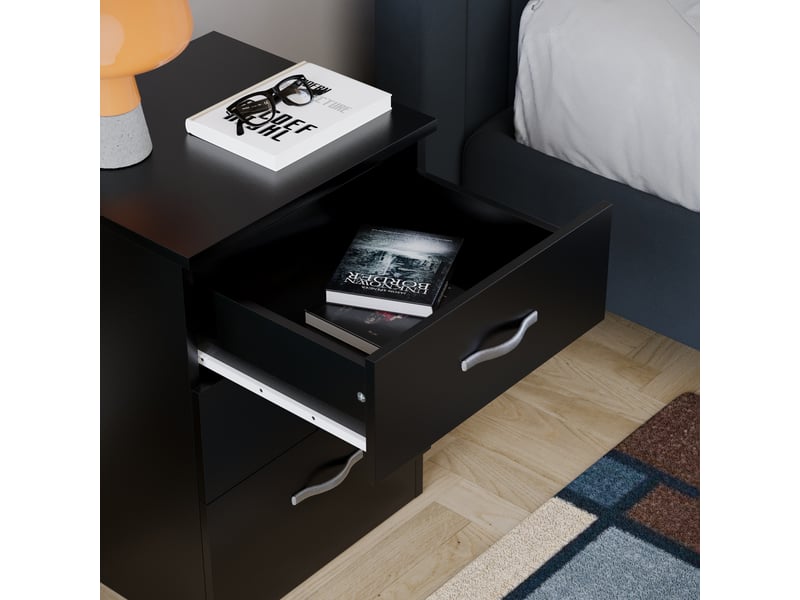  Table de chevet riano, commode de nuit, chambre, rangement, 56x40x36cm, 3 tiroirs, noir 333449 - Conforama R