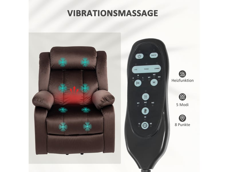  Fauteuil relax électrique marron avec aide au relevage, massage vibrant, chauffage lombaire et ports usb  - Conforama D