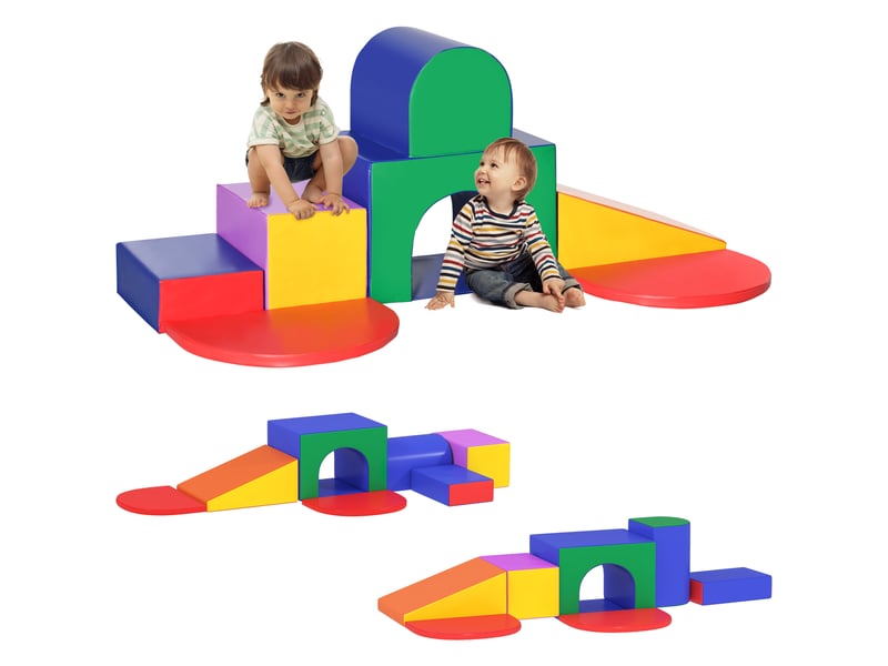  7pcs parcours motricité bébé, jouet d'escalade, mousse blocs de construction avec revêtement synthétique, jouets éducatifs pour enfants d'âge préscolaire, multicolore  - Conforama A