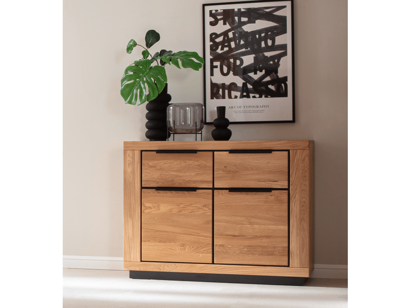  Commode 2 portes et 2 tiroirs coloris chêne massif huilé - longueur 102 × hauteur 80 × profondeur 40 cm  - Conforama B