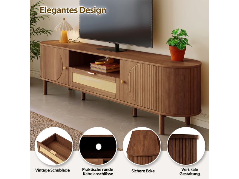  Meuble tv moderne 175 cm couleur noyer avec tiroirs et portes arrondies  - Conforama R