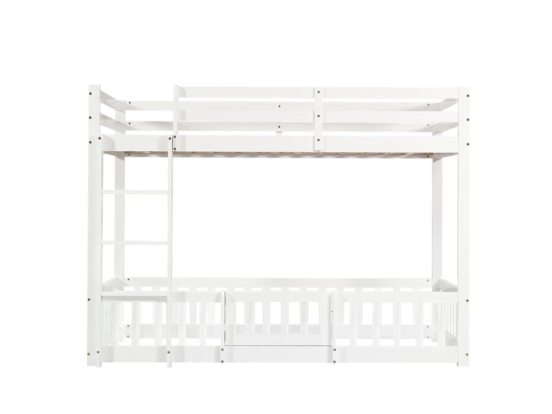  Lit surélevé enfant 90x200 cm blanc en bois de pin et lvl, espace sous le couchage et échelle à 3 marches  - Conforama D