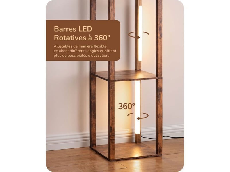  Lampadaire led 20w avec tige rotative 360 et 4 tablettes bois brun 370618_AAAYF22709_6_DROPFR - Conforama D
