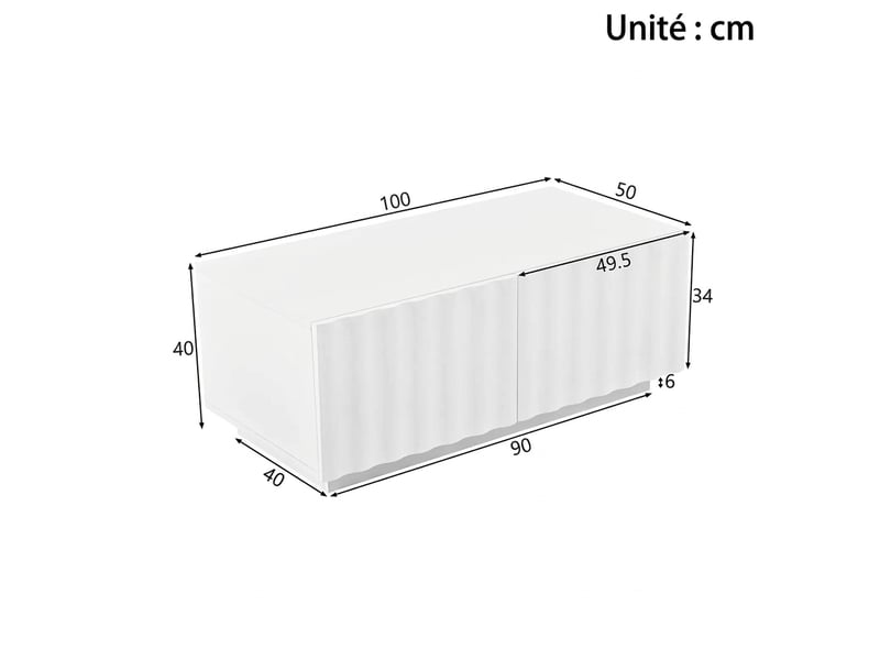  Table basse blanche avec 2 tiroirs, table basse moderne minimaliste 100 x 50 x 40 cm  - Conforama C