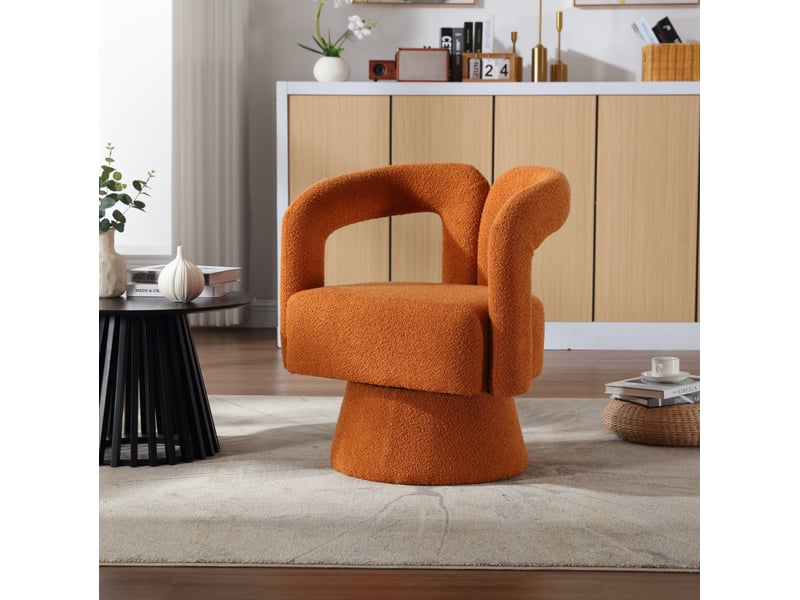 Fauteuil pivotant à 360° en tissu bouclette orange - Conforama D