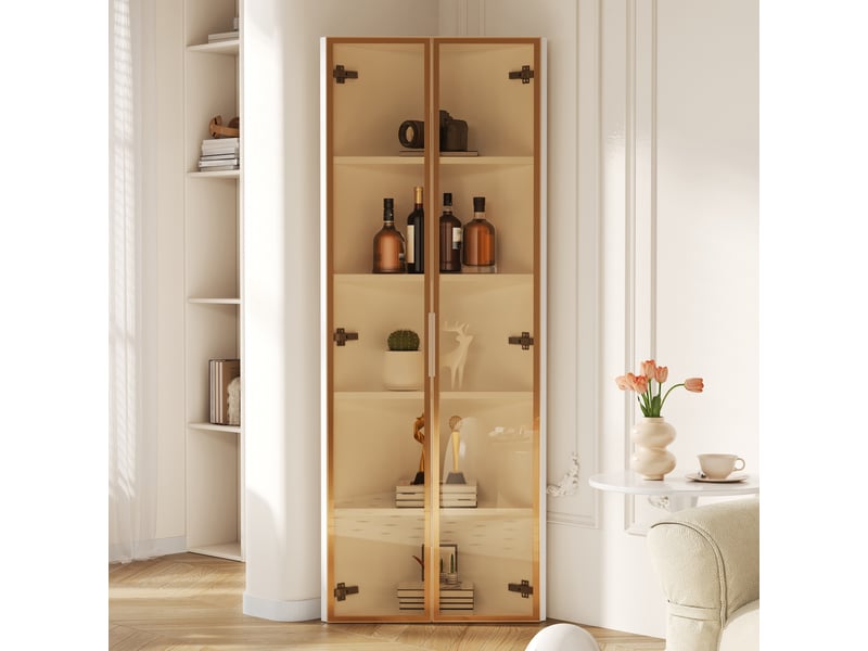  Vitrine d'angle en verre, vitrine blanche avec éclairage led intégrée, 62x35x160 cm, meuble d'exposition anti-poussière.  - Conforama E