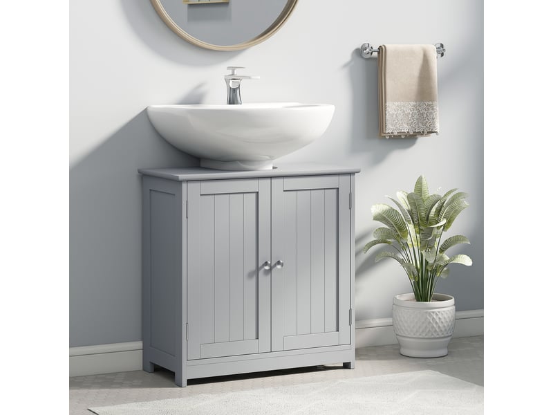  Meuble sous lavabo gris, placard 2 portes avec étagère, mdf, 60 x 30 x 60 cm  - Conforama C