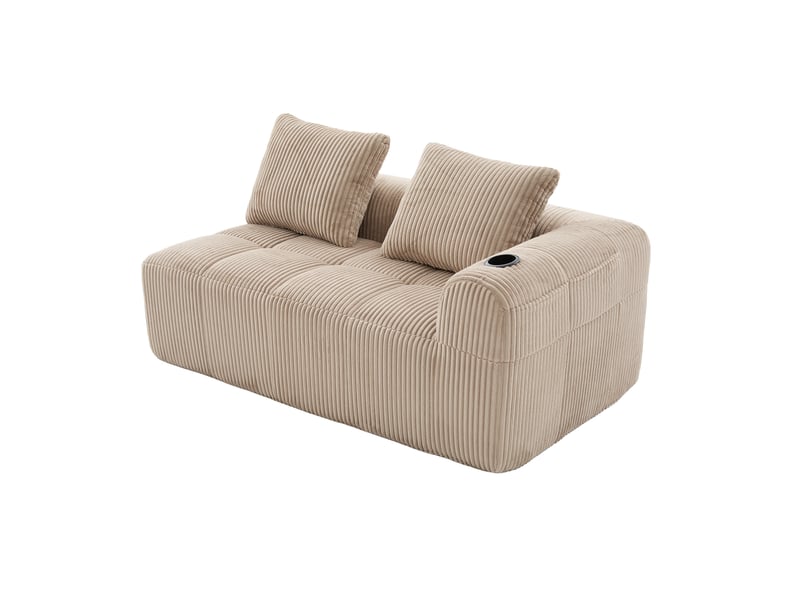  Canapé 2 places 158x93x61cm, velours côtelé kaki, mousse à haute densité et ressorts, poches latérales et porte-gobelet  - Conforama A