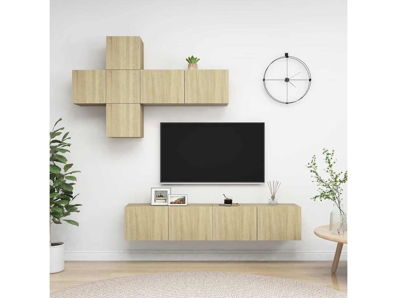  Ensemble de meuble tv - banc tv - meuble de rangement 7 pcs chêne sonoma bois d'ingénierie  - Conforama B