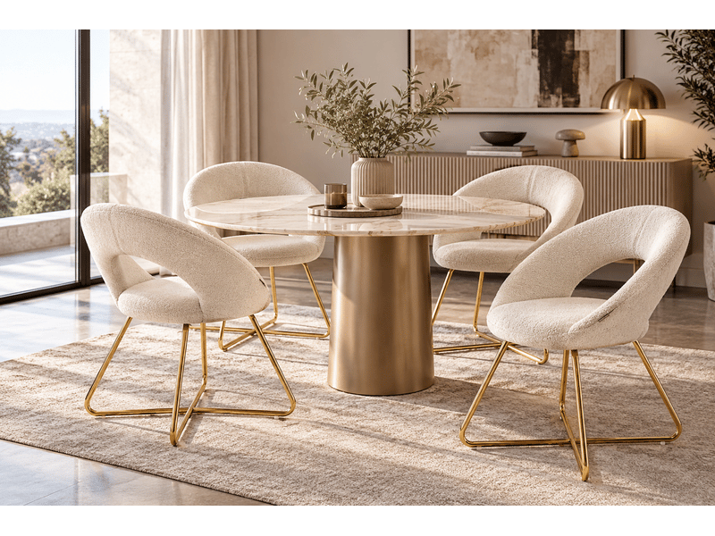  Lot de 4 chaises bubble gold velours - blanc doudou  - Conforama B
