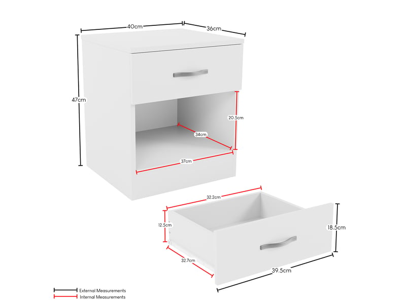  Table de chevet riano, commode de nuit, chambre, 47x40x36cm, set de 2, 1 tiroir, blanc 3332395 - Conforama D