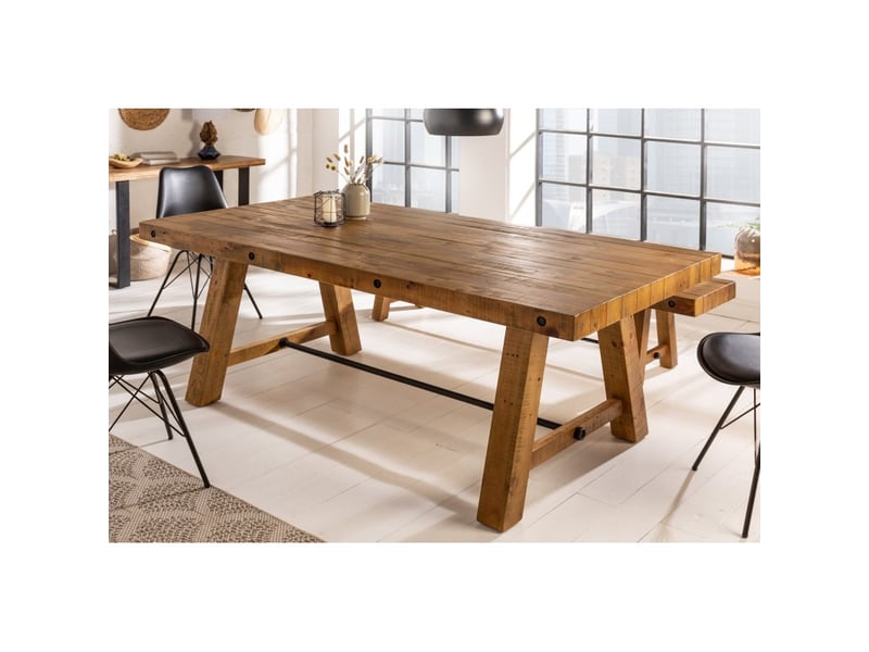  Table de salle à manger rancho – rectangulaire 200 cm – bois naturel et métal – style rustique  - Conforama D