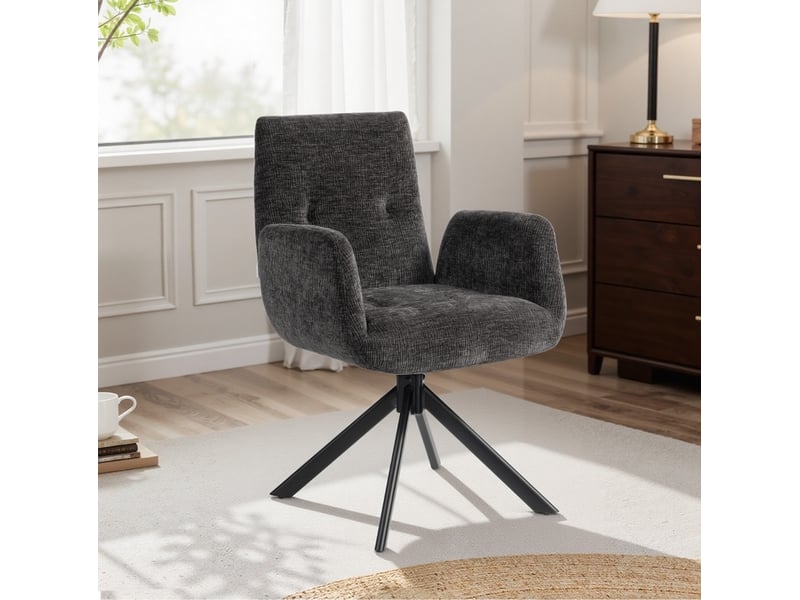  Fauteuil pivotant tcqpz design moderne 360° 60 x 61 x 88 cm revêtement polyester noir pieds en acier  - Conforama B