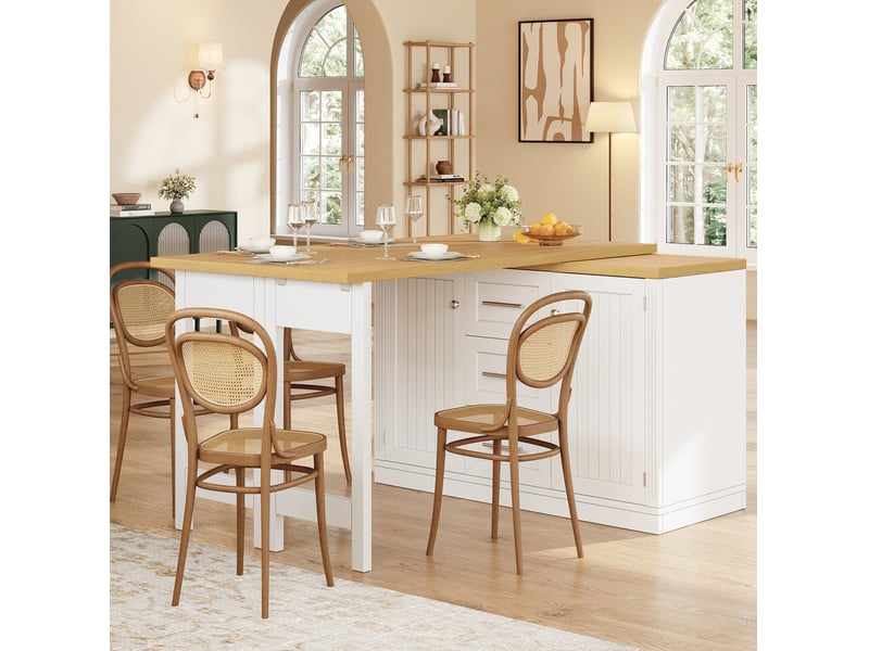  Îlot de cuisine multifonction 120x40x74 cm extensible et rotatif mdf blanc  - Conforama D