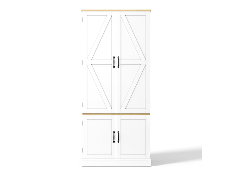  Armoire de cuisine blanche 180 cm, meuble de rangement avec capteur de mouvement, étagères réglables et tiroirs, mdf  - Conforama E