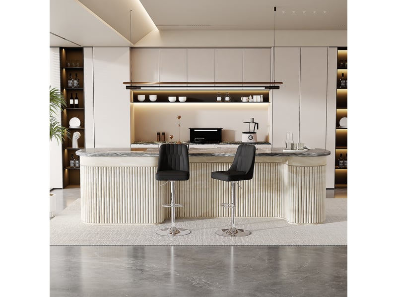  Tabourets de bar lot de 2 réglables 360° - lpospi - dossier capitonné en pu, métal pour îlot - noir et argent  - Conforama B