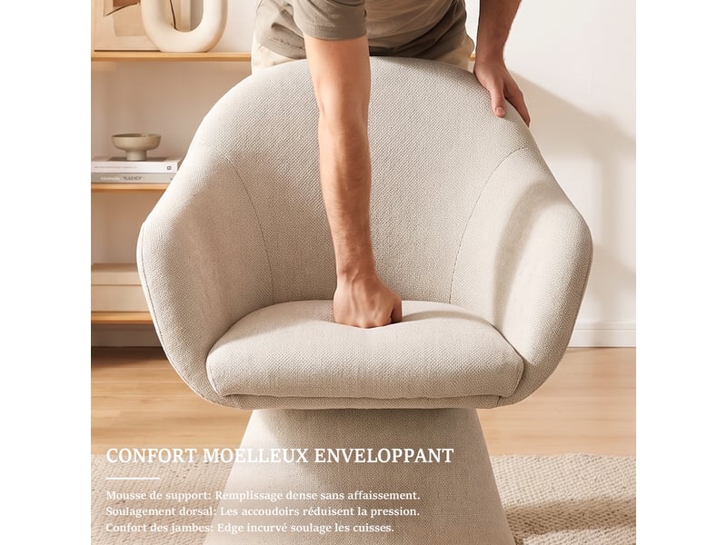  Chaise de salle à manger pivotante 360° design cocon – goeurvant, tissu effet lin, rembourré, beige  - Conforama D