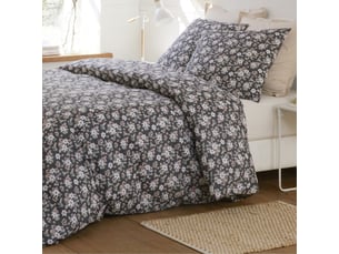 Parure housse de couette 240x220cm + 2 taies motif motif fleuri bleu marine 100% gaze de coton - kusia