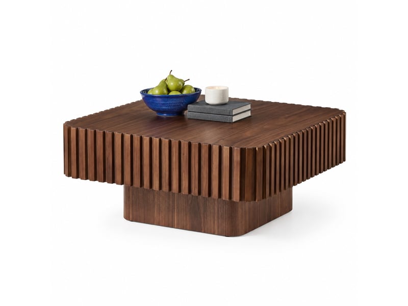 Table basse carrée 80 × 80 cm avec plateau plaqué noyer - lpospi - cadre rainuré bois massif et mdf noyer 80 × 80 × 35 cm - Conforama A