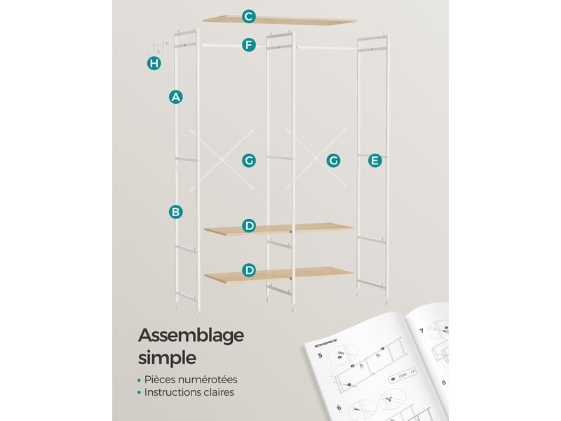  Armoire de rangement portable avec étagères et tringle 40 x 94,5 x 180 cm style moderne en aggloméré beige 12_0011401  - Conforama E