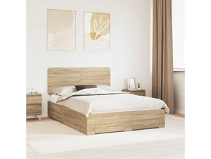 Lit adulte, lit double, cadre de lit chêne sonoma 150x200cm bois d'ingénierie cf6224