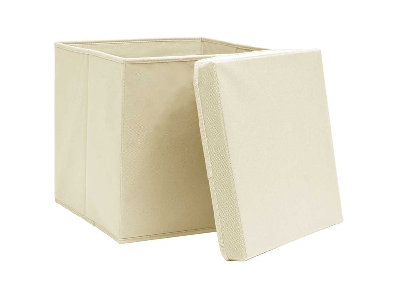  Boîtes de rangement avec couvercles 10 pcs 28x28x28 cm crème  - Conforama C