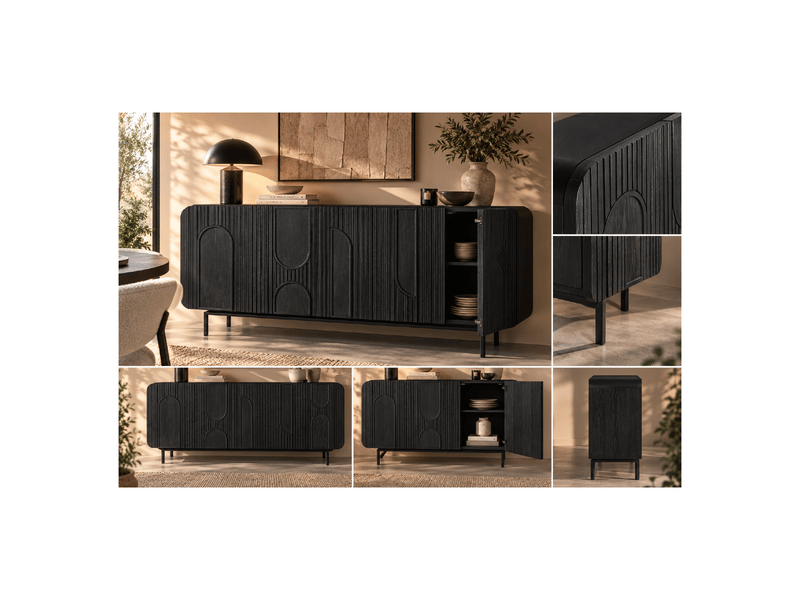 Buffet manguier noir 4 portes 180 cm mira - Conforama D