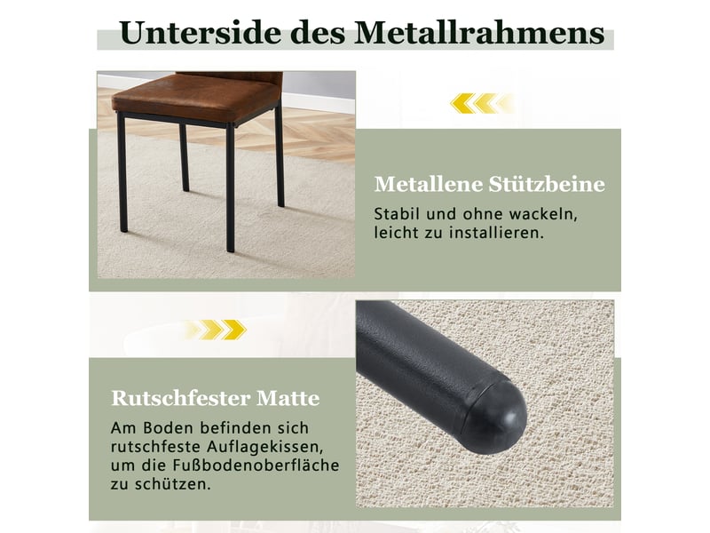  Lot de 4 chaises de salle à manger ergonomiques  - pieds antidérapants, tissu et métal - marron noir  - Conforama E