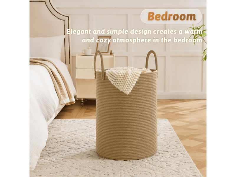  Panier à linge en corde de coton tressé 60 litres pour ranger vêtements sales ou jouets, marron  - Conforama C