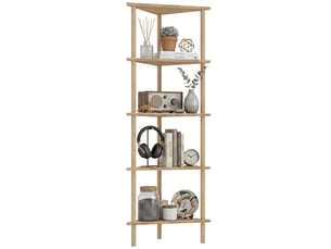 Étagère d'angle en bambou à 5 niveaux, 41,5 x 21,5 x 114 cm, bois
