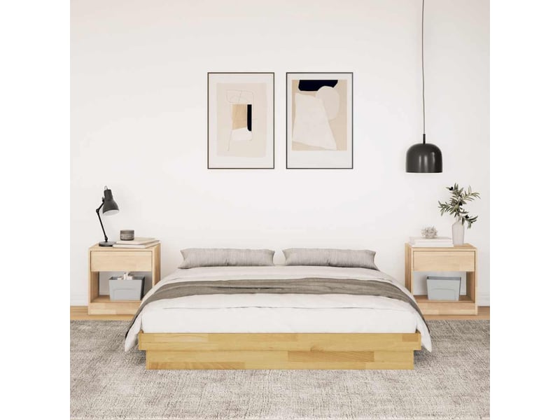  Lit double- lit adulte -  cadre de lit sans matelas 150x200 cm bois massif de chêne  - Conforama C