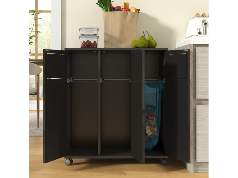Meuble de tri des déchets 3 compartiments à roulettes 69,3x35x80 cm noir - Conforama B