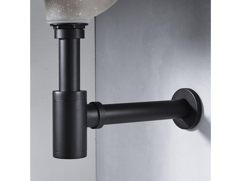 Drain d'évier de salle de bains rond en laiton, piège en forme de p en forme de bouteille, tuyau de vidange, noir mat - Conforama B