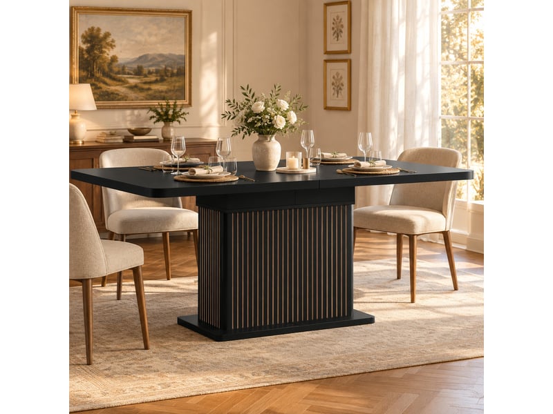  Table à manger extensible 120-160 cm avec rangement intégré noir homvra  - Conforama C