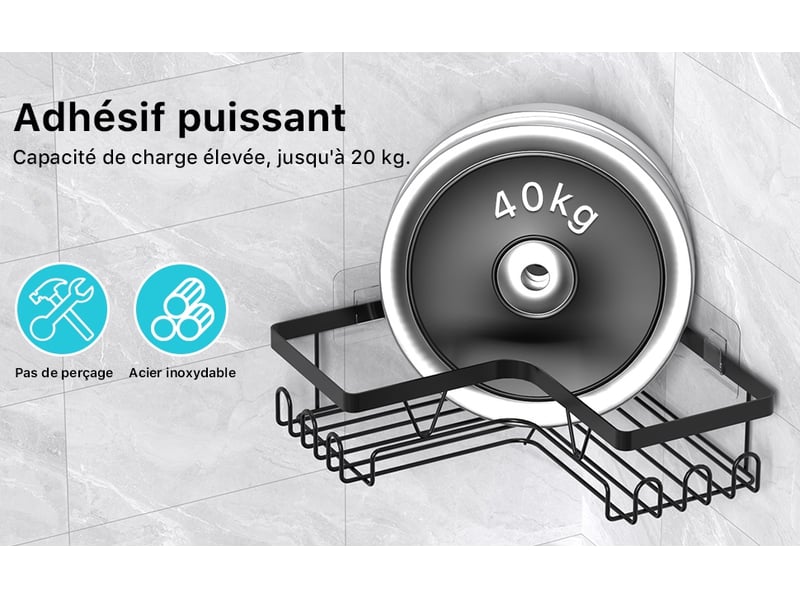  Lot de 2 étagères de douche sans perçage – rangement de salle de bain  - Conforama C