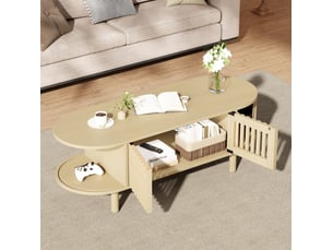 Table basse ovale coloris naturel <strong>MAISENTIEL</strong> <strong></strong> - 40 cmx100 cm