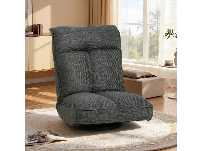  Fauteuil de sol pliable pivotant à 360°, chaise rembourré avec dossier réglable, 58x107x79cm, gris  - Conforama D