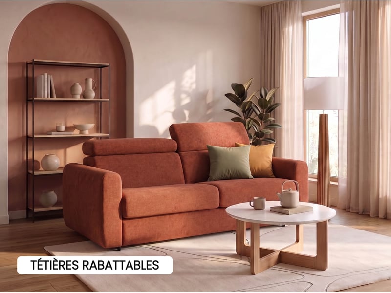 Canape droit convertible orange 3 pl ALESSIA - Conforama F