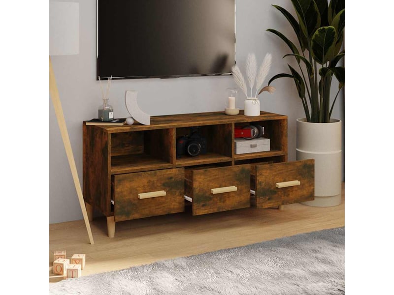  Meuble tv - banc tv - meuble de rangement chêne fumé 102x36x50 cm bois d'ingénierie  - Conforama C