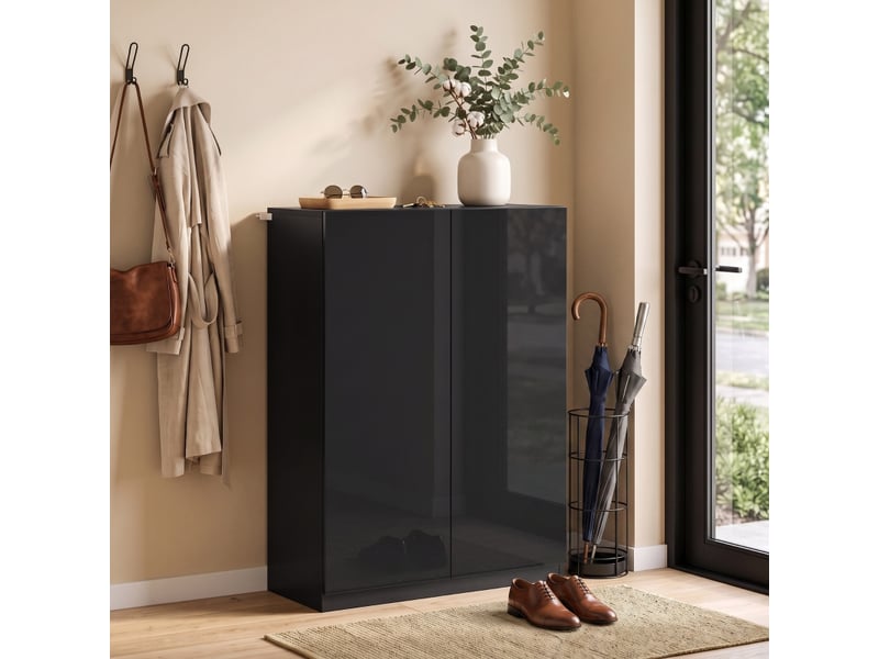  Meuble à chaussures avec 5 niveaux et 2 étagères réglables, fermeture douce, pour entrée, 72×34,5×103 cm, noir  - Conforama C