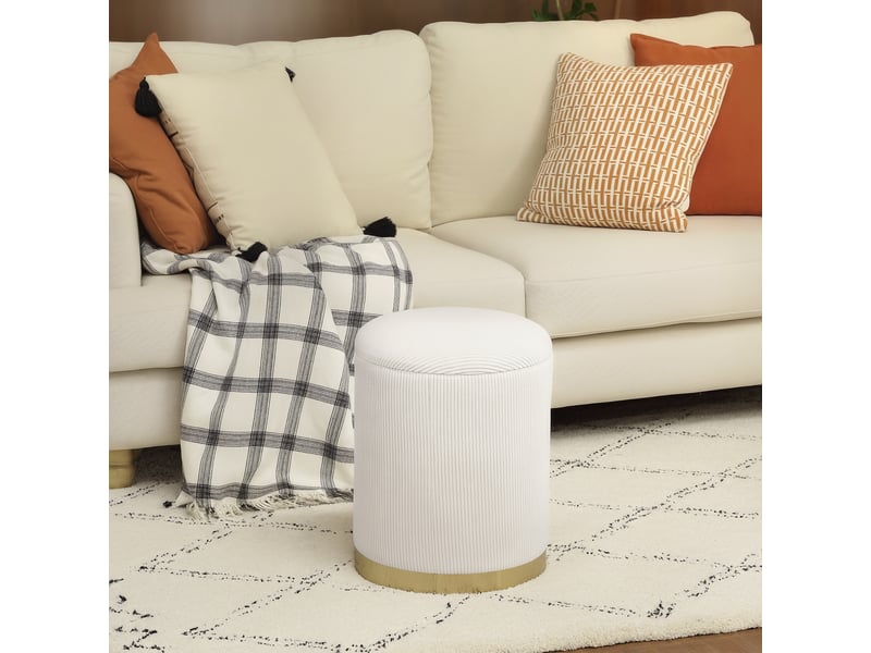  Tabouret pliant avec rangement et couvercle à base en acier de forme ronde aux dimensions 36 x 36 x 44 cm en blanc crème  - Conforama D