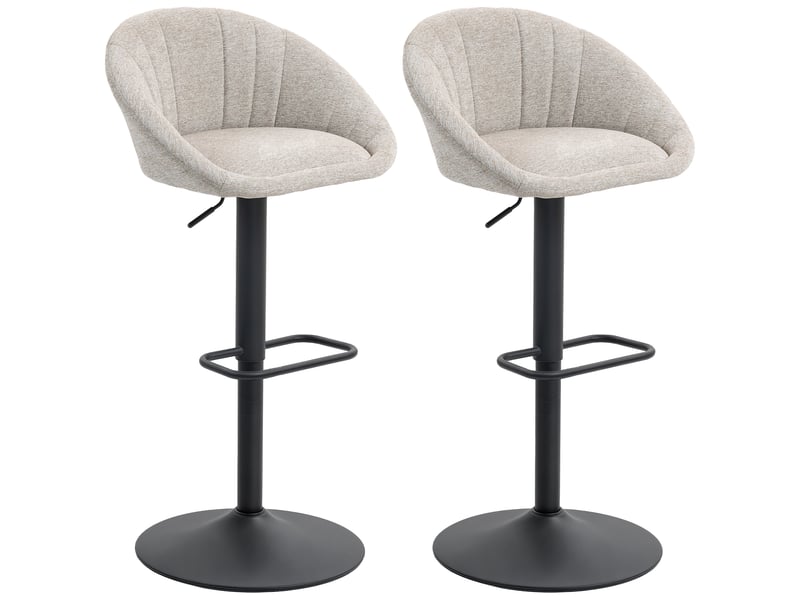  Lot de 2 tabourets de bar, chaises de bar hauteur réglable avec dossier et accoudoirs, repose-pieds, beige  - Conforama B