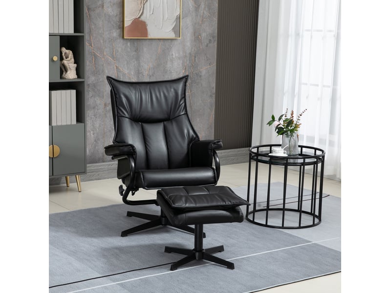  Fauteuil relax pivotant 75x84x101 cm – noir – dossier inclinable à 135° avec repose-pieds  - Conforama B