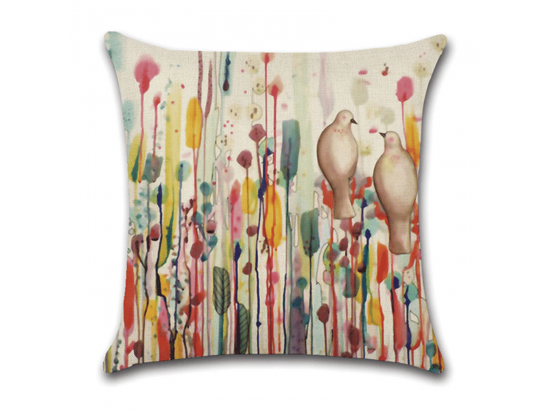  Lot de 4 housse de coussin - 45 x 45 cm, lot de 4 housses de coussin en lin, décorations fleur oiseau de vie pour canapé, jardin extérieur, lit, canapé, voiture, blanc  - Conforama E