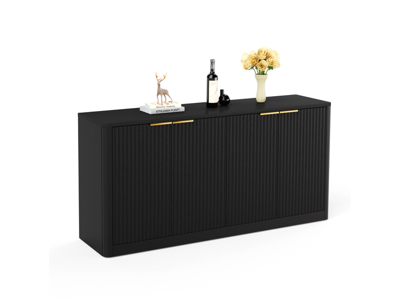  Buffet de rangement 150 cm, 4 portes à panneaux ondulés en mdf noir  - Conforama A