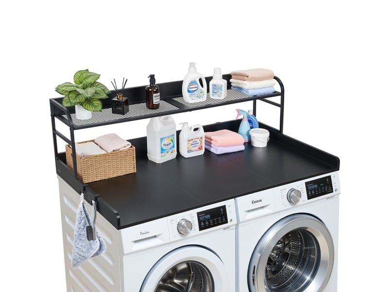 Vevor plan de travail pour lave-linge et sèche-linge 137x69,9 cm avec étagère et 2 crochets, noir DX0202-C250400S-01 - Conforama A